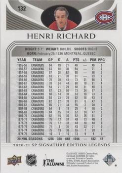 2020-21 SP Signature Edition Legends - Black #132 Henri Richard Back