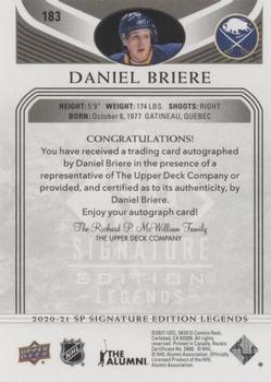 2020-21 SP Signature Edition Legends - Black #183 Daniel Briere Back