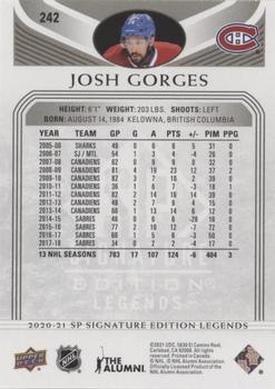 2020-21 SP Signature Edition Legends - Black #242 Josh Gorges Back