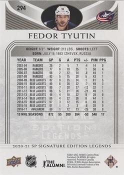 2020-21 SP Signature Edition Legends - Black #294 Fedor Tyutin Back