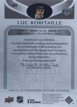 2020-21 SP Signature Edition Legends - Black #305 Luc Robitaille Back