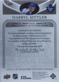 2020-21 SP Signature Edition Legends - Black #319 Darryl Sittler Back