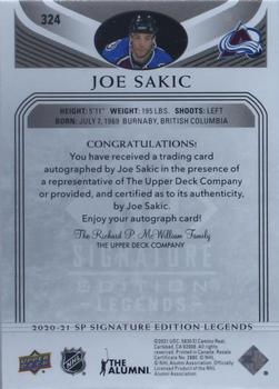 2020-21 SP Signature Edition Legends - Black #324 Joe Sakic Back