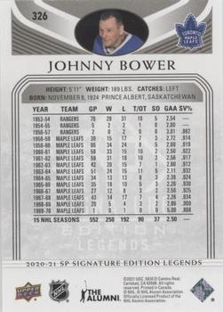 2020-21 SP Signature Edition Legends - Black #326 Johnny Bower Back
