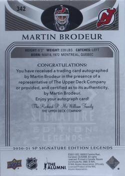 2020-21 SP Signature Edition Legends - Black #342 Martin Brodeur Back