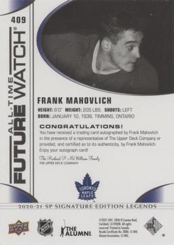 2020-21 SP Signature Edition Legends - Black #409 Frank Mahovlich Back
