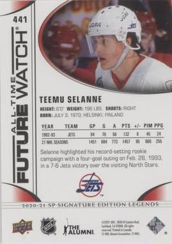2020-21 SP Signature Edition Legends - Black #441 Teemu Selanne Back
