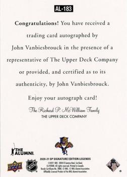 2020-21 SP Signature Edition Legends - 1997 Ultimate Legends The Alumni Signatures #AL-183 John Vanbiesbrouck Back