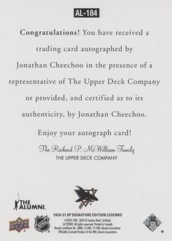 2020-21 SP Signature Edition Legends - 1997 Ultimate Legends The Alumni Signatures #AL-184 Jonathan Cheechoo Back