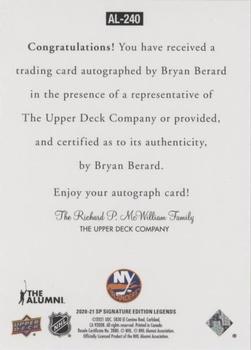 2020-21 SP Signature Edition Legends - 1997 Ultimate Legends The Alumni Signatures #AL-240 Bryan Berard Back