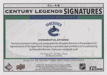 2020-21 SP Signature Edition Legends - Century Legends Signatures #CL-AB Alexandre Burrows Back