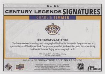 2020-21 SP Signature Edition Legends - Century Legends Signatures #CL-CS Charlie Simmer Back
