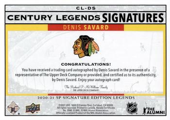 2020-21 SP Signature Edition Legends - Century Legends Signatures #CL-DS Denis Savard Back