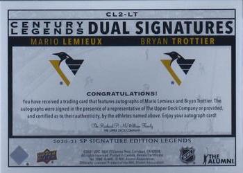 2020-21 SP Signature Edition Legends - Century Legends Signatures Dual #CL2-LT Mario Lemieux / Bryan Trottier Back