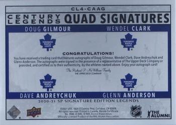 2020-21 SP Signature Edition Legends - Century Legends Signatures Quad #CL4-CAAG Doug Gilmour / Wendel Clark / Dave Andreychuk / Glenn Anderson Back
