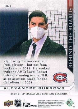 2020-21 SP Signature Edition Legends - Behind the Boards #BB-8 Alexandre Burrows Back