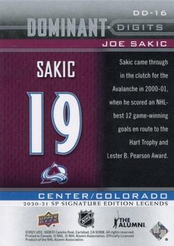2020-21 SP Signature Edition Legends - Dominant Digits #DD-16 Joe Sakic Back