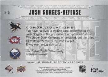 2020-21 SP Signature Edition Legends - Evolve Silver Spectrum Foil Autographs #E-5 Josh Gorges Back