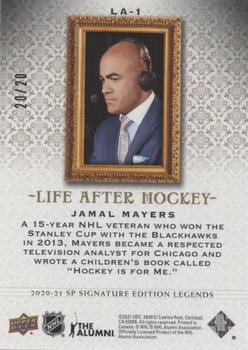2020-21 SP Signature Edition Legends - Life After Hockey Gold Foil #LA-1 Jamal Mayers Back