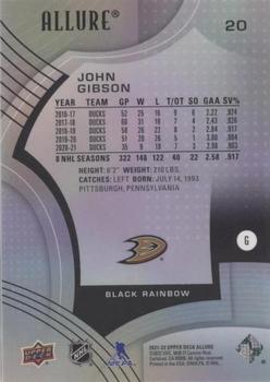 2021-22 Upper Deck Allure - Black Rainbow #20 John Gibson Back