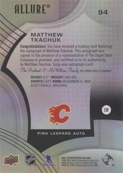 2021-22 Upper Deck Allure - Autographs Pink Leopard #94 Matthew Tkachuk Back