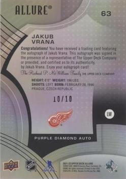 2021-22 Upper Deck Allure - Autographs Purple Diamond #63 Jakub Vrana Back