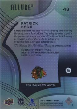 2021-22 Upper Deck Allure - Autographs Red Rainbow #48 Patrick Kane Back