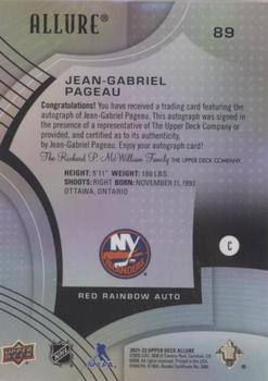 2021-22 Upper Deck Allure - Autographs Red Rainbow #89 Jean-Gabriel Pageau Back