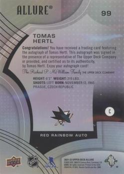 2021-22 Upper Deck Allure - Autographs Red Rainbow #99 Tomas Hertl Back