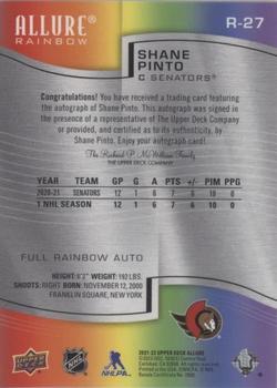 2021-22 Upper Deck Allure - Rainbow Full Rainbow Autographs #R-27 Shane Pinto Back