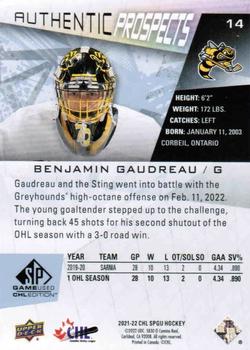 2021-22 SP Game Used CHL #14 Benjamin Gaudreau Back