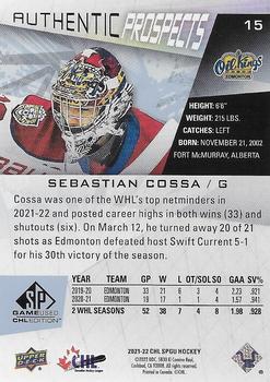 2021-22 SP Game Used CHL #15 Sebastian Cossa Back