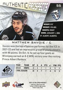 2021-22 SP Game Used CHL #55 Matthew Savoie Back
