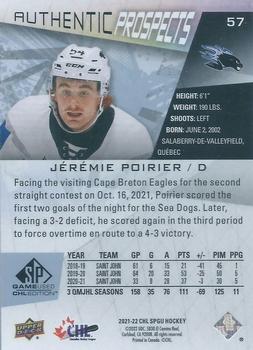 2021-22 SP Game Used CHL #57 Jeremie Poirier Back
