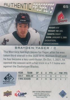 2021-22 SP Game Used CHL #65 Brayden Yager Back