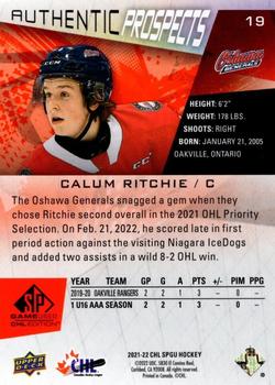 2021-22 SP Game Used CHL - Foilboard Orange #19 Calum Ritchie Back
