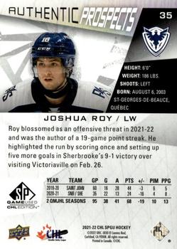 2021-22 SP Game Used CHL - Foilboard Silver #35 Joshua Roy Back