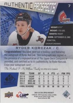 2021-22 SP Game Used CHL - Autographs Blue #7 Ryder Korczak Back