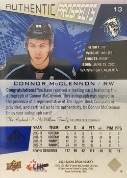 2021-22 SP Game Used CHL - Autographs Blue #13 Connor McClennon Back