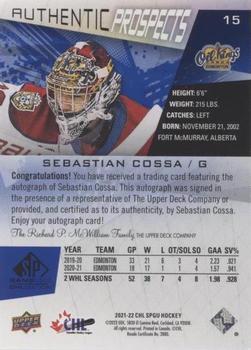 2021-22 SP Game Used CHL - Autographs Blue #15 Sebastian Cossa Back