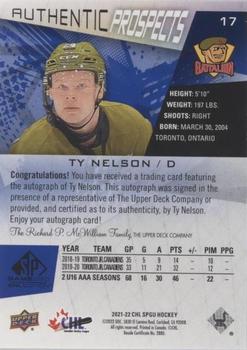 2021-22 SP Game Used CHL - Autographs Blue #17 Ty Nelson Back