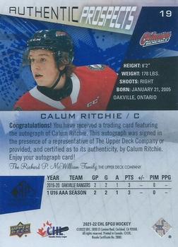 2021-22 SP Game Used CHL - Autographs Blue #19 Calum Ritchie Back