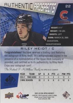 2021-22 SP Game Used CHL - Autographs Blue #22 Riley Heidt Back
