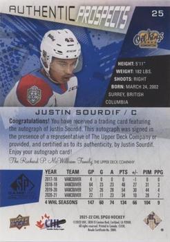 2021-22 SP Game Used CHL - Autographs Blue #25 Justin Sourdif Back