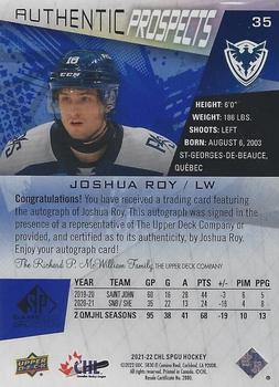 2021-22 SP Game Used CHL - Autographs Blue #35 Joshua Roy Back