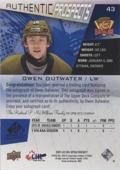 2021-22 SP Game Used CHL - Autographs Blue #43 Owen Outwater Back