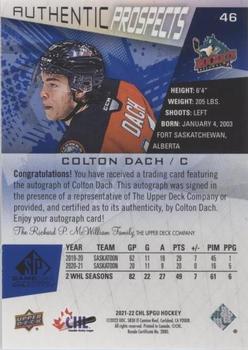 2021-22 SP Game Used CHL - Autographs Blue #46 Colton Dach Back