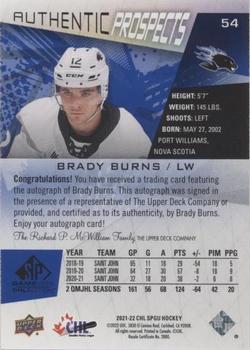 2021-22 SP Game Used CHL - Autographs Blue #54 Brady Burns Back