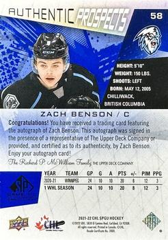 2021-22 SP Game Used CHL - Autographs Blue #58 Zach Benson Back
