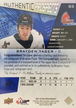 2021-22 SP Game Used CHL - Autographs Blue #65 Brayden Yager Back